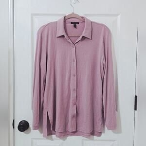 Eileen Fisher Classic Collar Shirt Tencel Jersey Button-up Icy Plum Size XXS